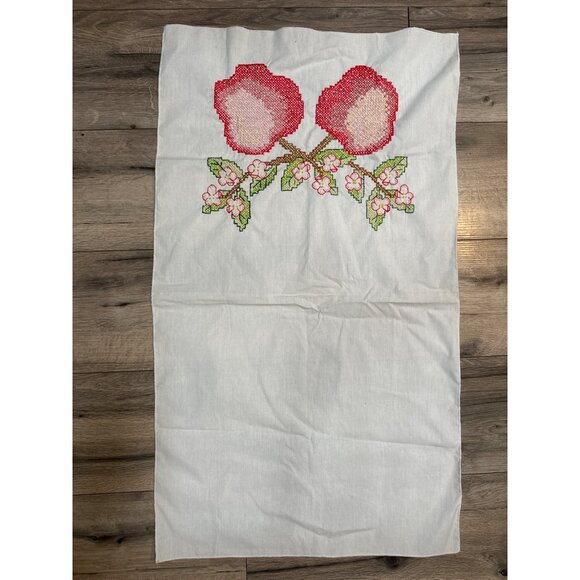 Handmade Embroidered Apple Blossoms Floral Cotton Table Runner Wall Hanging 30" - Picture 2 of 5